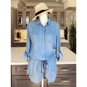 Saks Fifth Avenue Blue Denim Style Shirt Romper Women's M